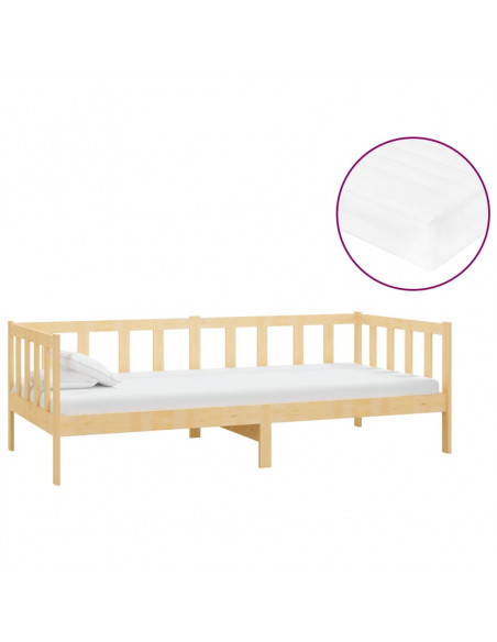 Divano Letto con Materasso 90x200 cm Legno Massello di Pino