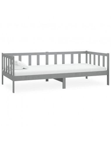 Divano Letto con Materasso 90x200 cm Grigio in Legno di Pino
