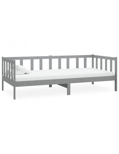 Divano Letto con Materasso 90x200 cm Grigio in Legno di Pino