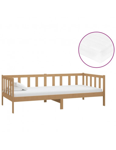 Divano Letto con Materasso 90x200 cm Miele in Legno di Pino