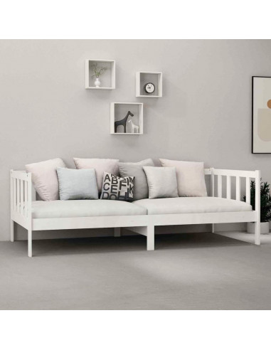 Divano Letto con Materasso 90x200 cm Bianco in Legno di Pino