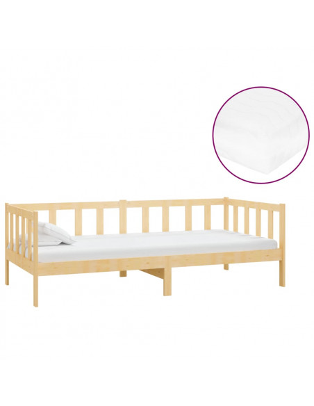 Divano Letto con Materasso 90x200 cm Legno Massello di Pino