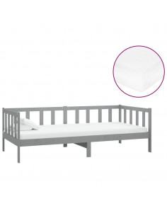 Divano Letto con Materasso 90x200 cm Grigio in Legno di Pino 2