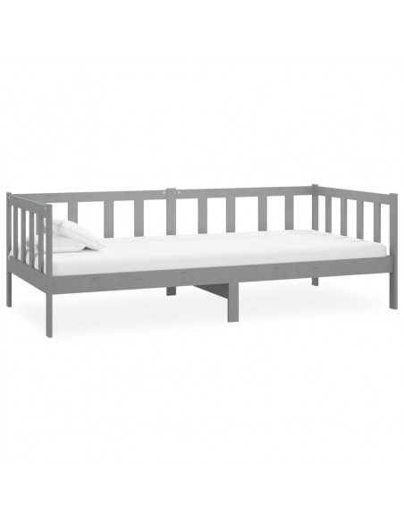 Divano Letto con Materasso 90x200 cm Grigio in Legno di Pino