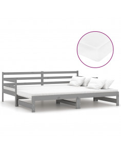 Dormeuse Estraibile 2x(90x200) cm Grigia in Legno di Pino 2
