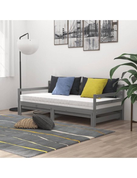 Dormeuse Estraibile 2x(90x200) cm Grigia in Legno di Pino