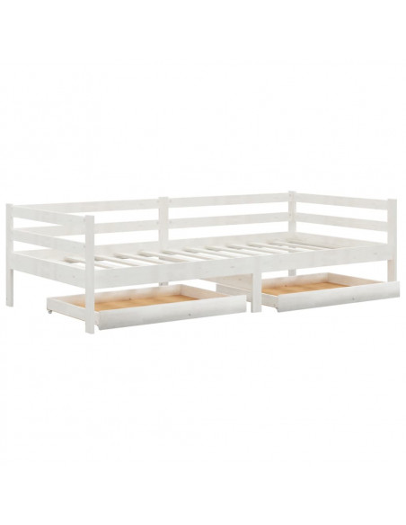 Divano Letto con Cassetti 90x200 cm Bianco in Massello di Pino