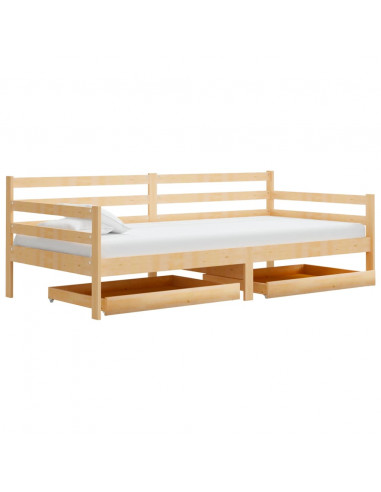 Divano Letto con Cassetti 90x200 cm Legno Massello di Pino