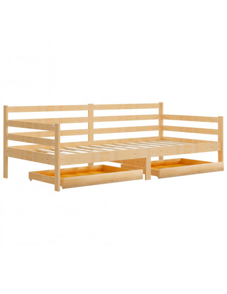 Divano Letto con Cassetti 90x200 cm Legno Massello di Pino