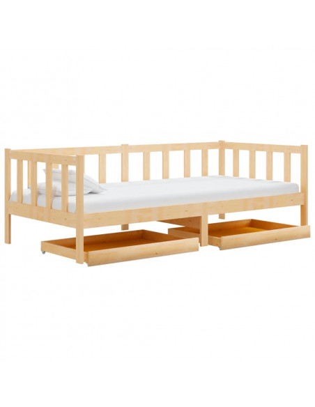 Divano Letto con Cassetti 90x200 cm Legno Massello di Pino