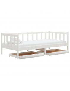 Divano Letto con Cassetti 90x200 cm Bianco in Massello di Pino 2