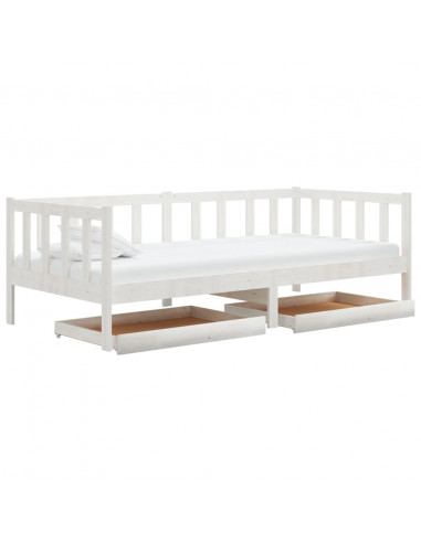 Divano Letto con Cassetti 90x200 cm Bianco in Massello di Pino