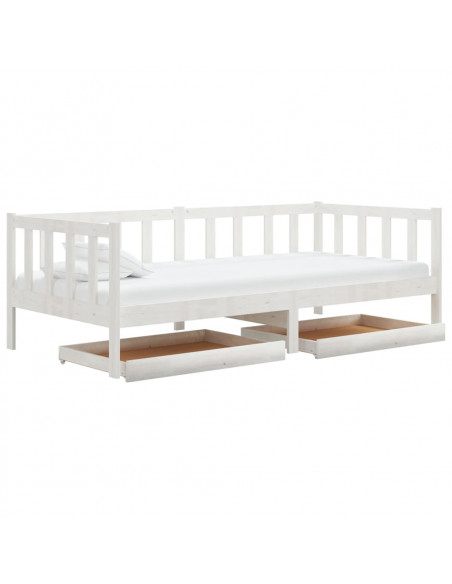 Divano Letto con Cassetti 90x200 cm Bianco in Massello di Pino