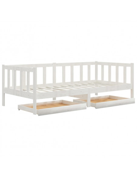 Divano Letto con Cassetti 90x200 cm Bianco in Massello di Pino