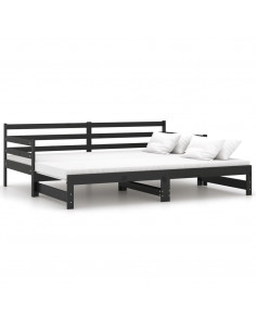 Dormeuse Estraibile Nera in Massello di Pino 2x(90x200) cm 2