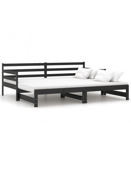 Dormeuse Estraibile Nera in Massello di Pino 2x(90x200) cm