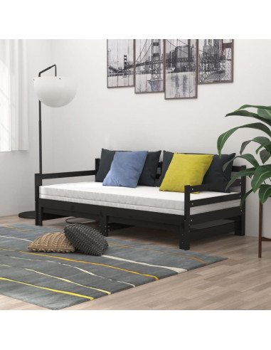 Dormeuse Estraibile Nera in Massello di Pino 2x(90x200) cm