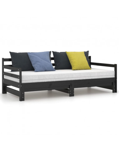 Dormeuse Estraibile Nera in Massello di Pino 2x(90x200) cm