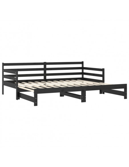 Dormeuse Estraibile Nera in Massello di Pino 2x(90x200) cm