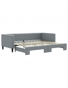 Divano Letto con Letto Estraibile Grigio Chiaro 90x200 Tessuto 2