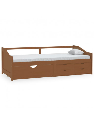 Divano Letto 3 Posti e Cassetti Marrone Miele in Pino 90x200cm