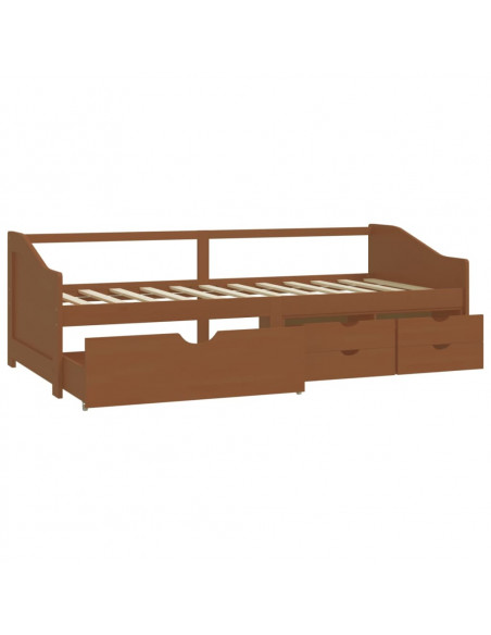 Divano Letto 3 Posti e Cassetti Marrone Miele in Pino 90x200cm