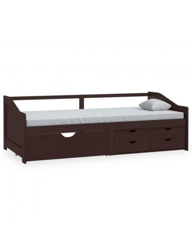 Divano Letto 3 Posti e Cassetti Marrone Scuro in Pino 90x200cm