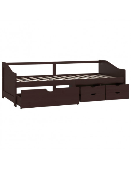 Divano Letto 3 Posti e Cassetti Marrone Scuro in Pino 90x200cm