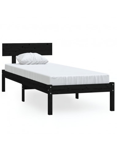 Giroletto Nero in Legno Massello di Pino 90x190 cm Single