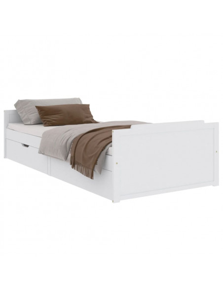 Giroletto Bianco con Cassetti Legno Massello di Pino 90x200cm