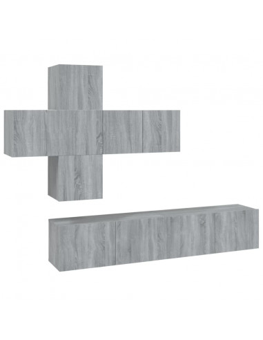 Set di Mobili Porta TV 7 pz Grigio Sonoma in Legno Multistrato