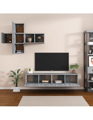 Set di Mobili Porta TV 7 pz Grigio Sonoma in Legno Multistrato