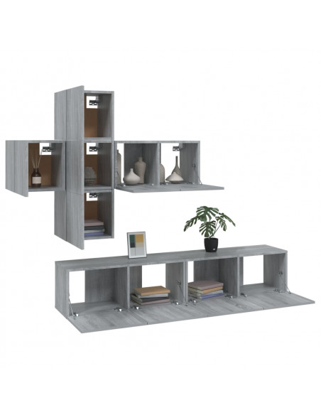 Set di Mobili Porta TV 7 pz Grigio Sonoma in Legno Multistrato