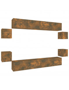 Set Mobili Porta TV 8pz Rovere Fumo in Legno Multistrato 2