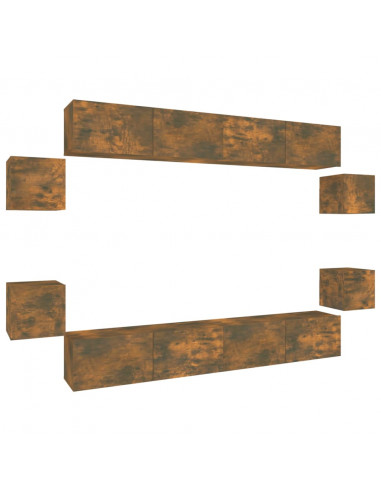 Set Mobili Porta TV 8pz Rovere Fumo in Legno Multistrato