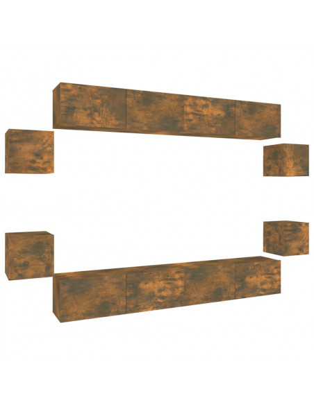 Set Mobili Porta TV 8pz Rovere Fumo in Legno Multistrato