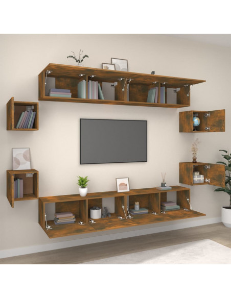 Set Mobili Porta TV 8pz Rovere Fumo in Legno Multistrato