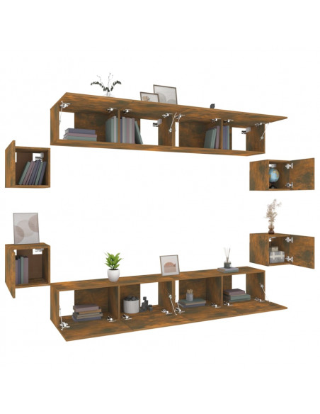 Set Mobili Porta TV 8pz Rovere Fumo in Legno Multistrato