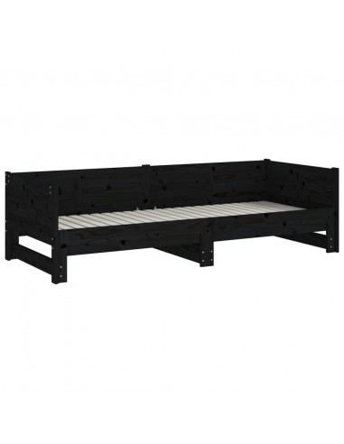 Dormeuse Estraibile Nera in Legno Massello di Pino 2x(80x200)cm
