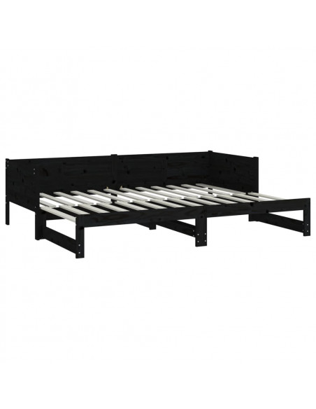 Dormeuse Estraibile Nera in Legno Massello di Pino 2x(80x200)cm