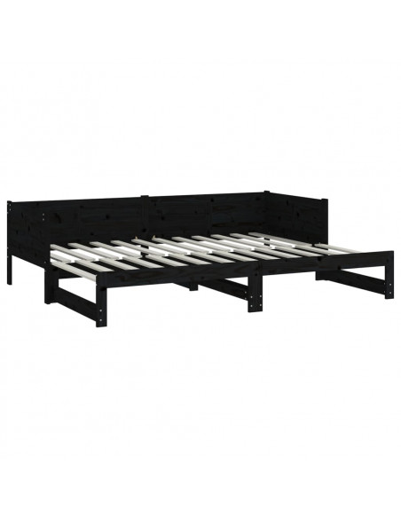 Dormeuse Estraibile Nera in Legno Massello di Pino 2x(90x190)cm