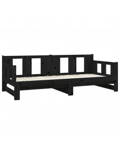 Dormeuse Estraibile Nera in Legno Massello di Pino 2x(80x200)cm 2