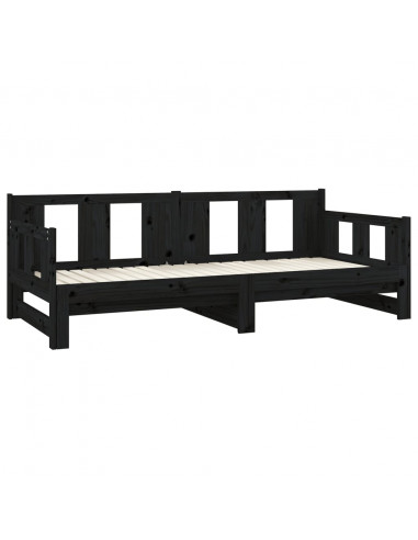 Dormeuse Estraibile Nera in Legno Massello di Pino 2x(80x200)cm