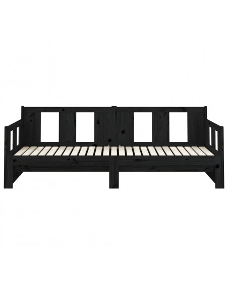 Dormeuse Estraibile Nera in Legno Massello di Pino 2x(80x200)cm