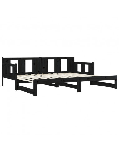 Dormeuse Estraibile Nera in Legno Massello di Pino 2x(80x200)cm
