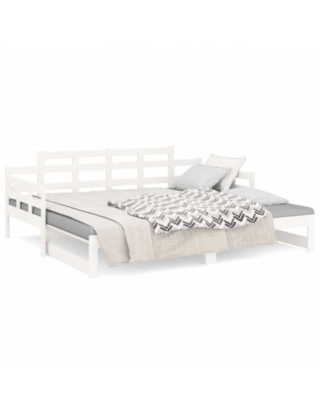 Dormeuse Estraibile Bianca Legno Massello di Pino 2x(90x200) cm