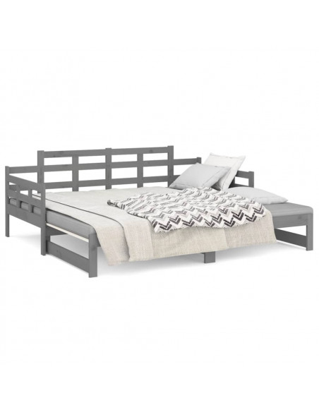 Dormeuse Estraibile Grigia Legno Massello di Pino 2x(90x200) cm
