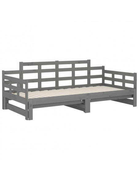 Dormeuse Estraibile Grigia Legno Massello di Pino 2x(90x200) cm