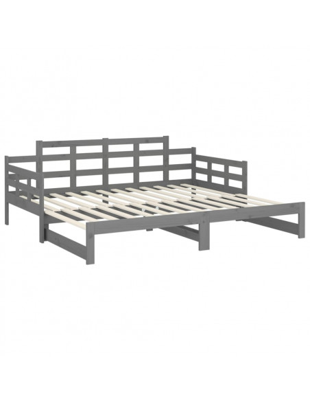 Dormeuse Estraibile Grigia Legno Massello di Pino 2x(90x200) cm