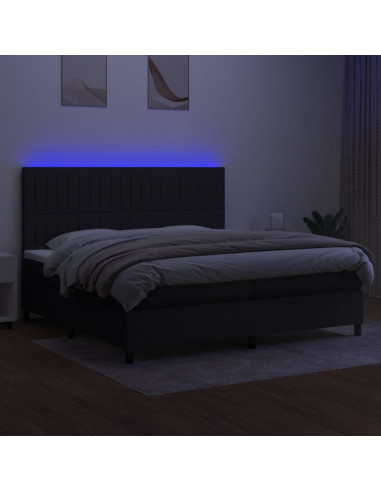 Letto a Molle Materasso e LED Nero 200x200cm in Tessuto